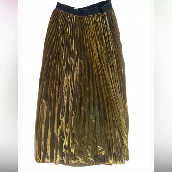 WINDSOR MAXI LONG SKIRT GOLD AND BLACK FOIL PLEATED STRETCH HOLIDAY SIZE MEDIUM - Picture 3 of 11